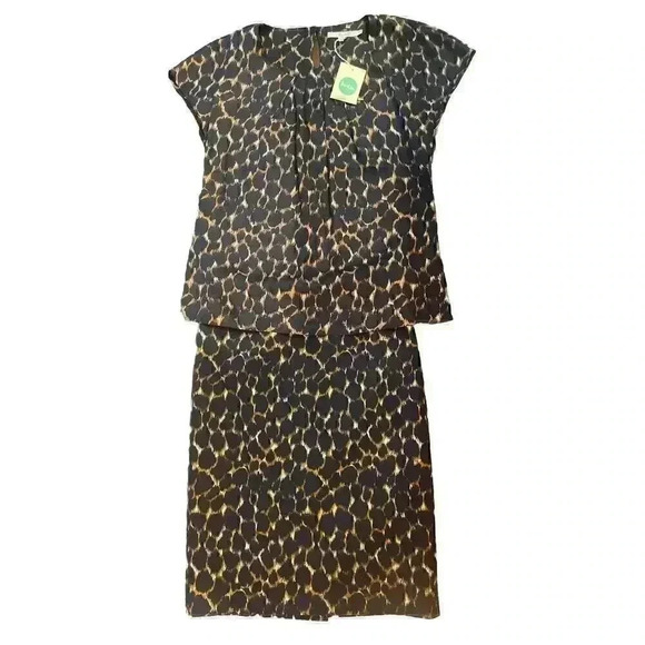 Boden 2-Piece Set Dress Outfit Silk Top Blouse Pencil Skirt Navy Work Office 6R - Picture 5 of 16